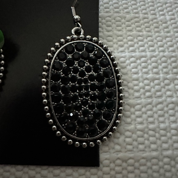 Silver Tone Stone Hooked Earrings - Picture 2 of 4